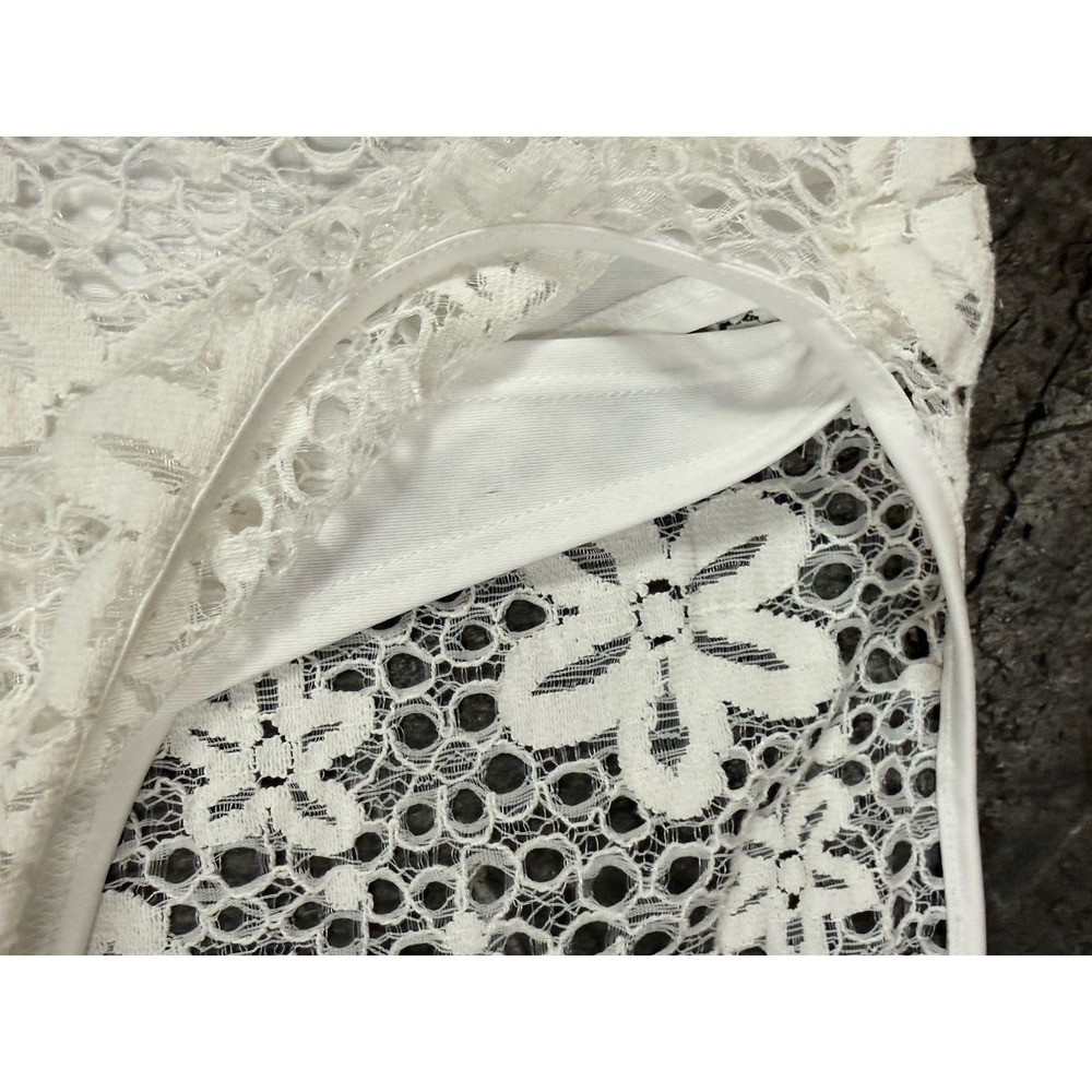 Ruby Rd. Womens Floral Lace Overlay Top w/ Tank Summer Beachy White Sz 14 - Picture 6 of 8